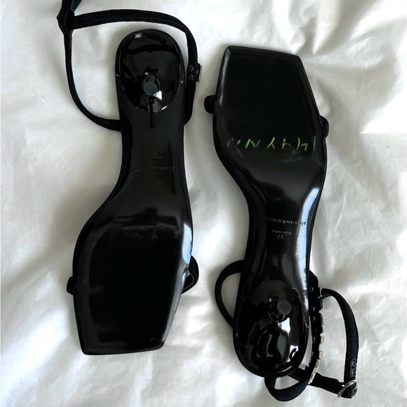 ALEXANDER WANG Crystal Embellished Sexy Open Square Toe Sandals Heels Black/ 6.5 - Picture 7 of 8